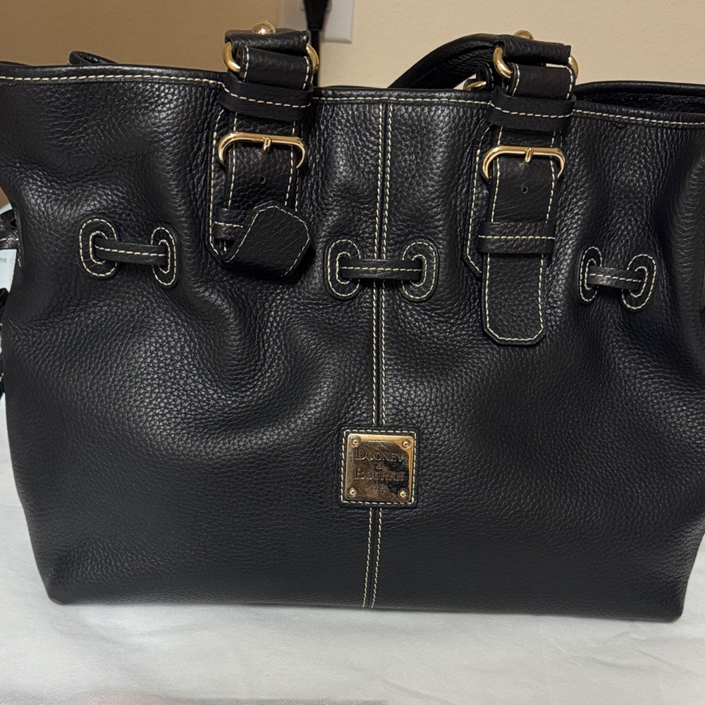 Dooney & Bourke Black Pebbled Leather Tote with Gold Hardware